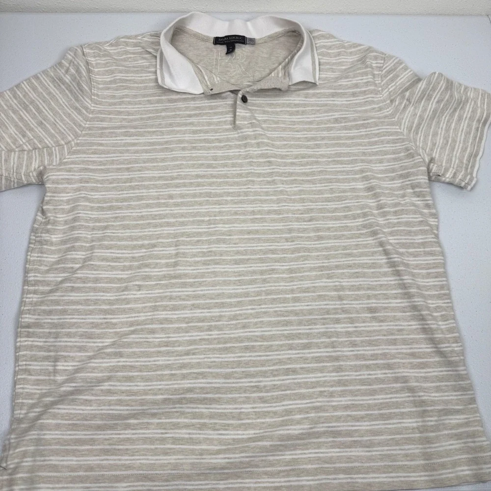 Banana Republic Luxury Touch Performance Polo Shirt Mens XL Tall Tan Striped‎